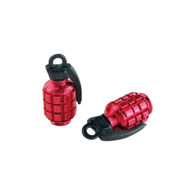 BOUCHONS VALVE GRENADE Rouge / La Paire 3 BOUCHONS VALVE GRENADE Rouge / La Paire