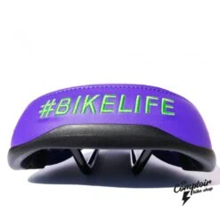 Selle BIKELIFE Violette Logo Vert -Vélo Soldes Magasin selle bikelife violette logo vert 2
